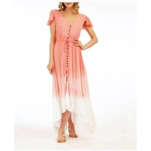 TIARE HAWAII Pink White Ombre V-Neck Open Back Midi Dress Women's Size S/M Beach
